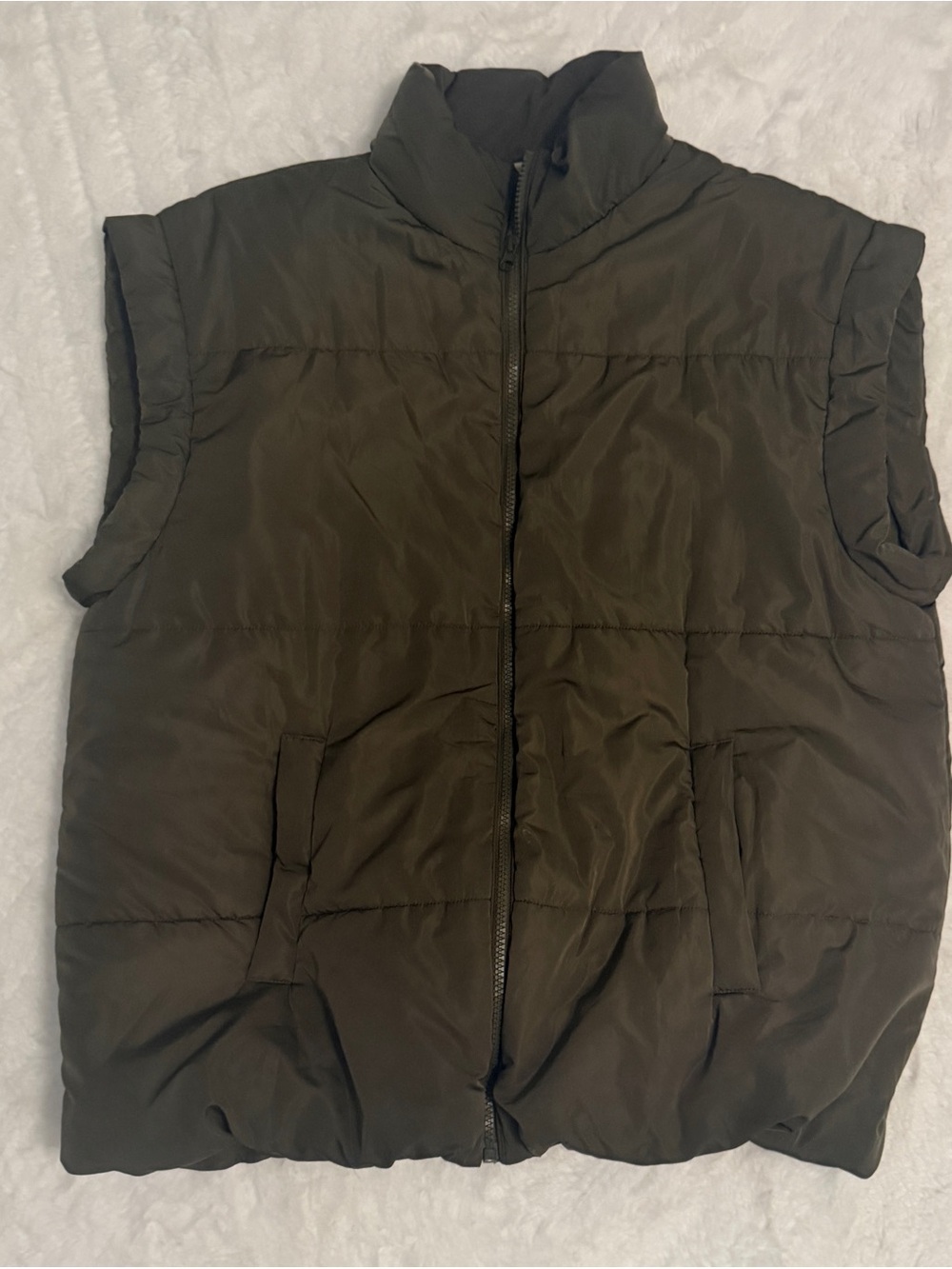 Women’s Large Olive Green Puffer Vest Full Zip High Neck Lightweight